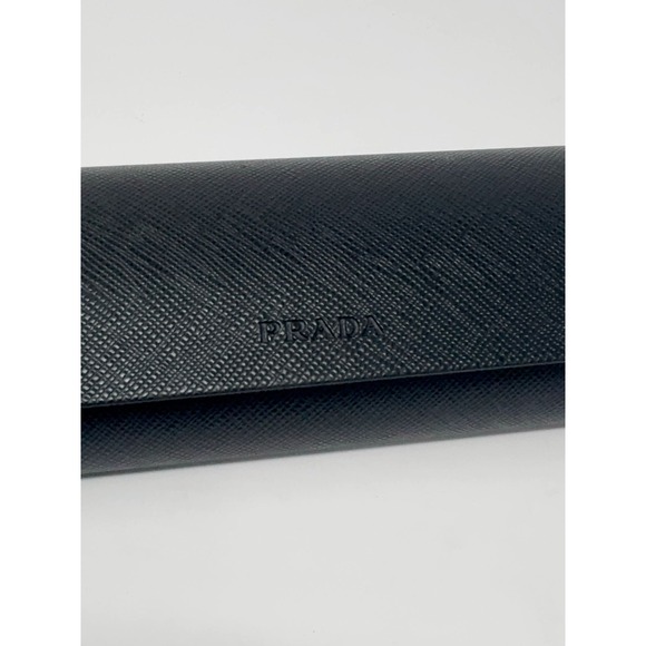 Prada Saffiano Eyeglasses Hard Case With Magnetic Closure Black Microfiber Cloth - Picture 2 of 7